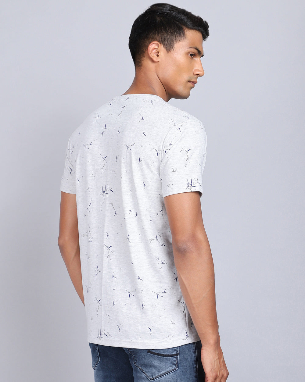 Crew Neck Aop T-Shirt-Grey Melange,Navy Melange