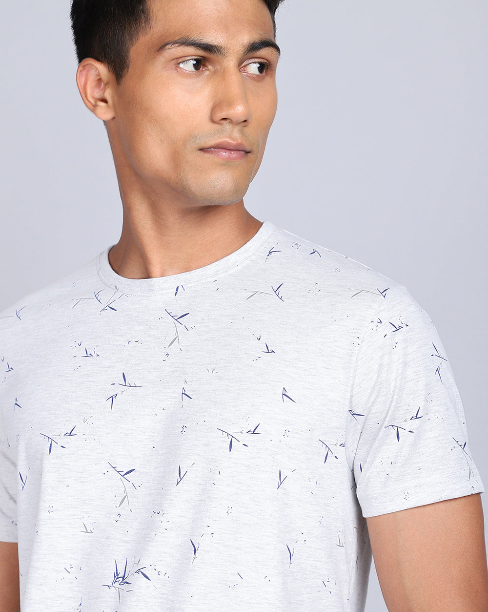 Crew Neck Aop T-Shirt-Grey Melange,Navy Melange