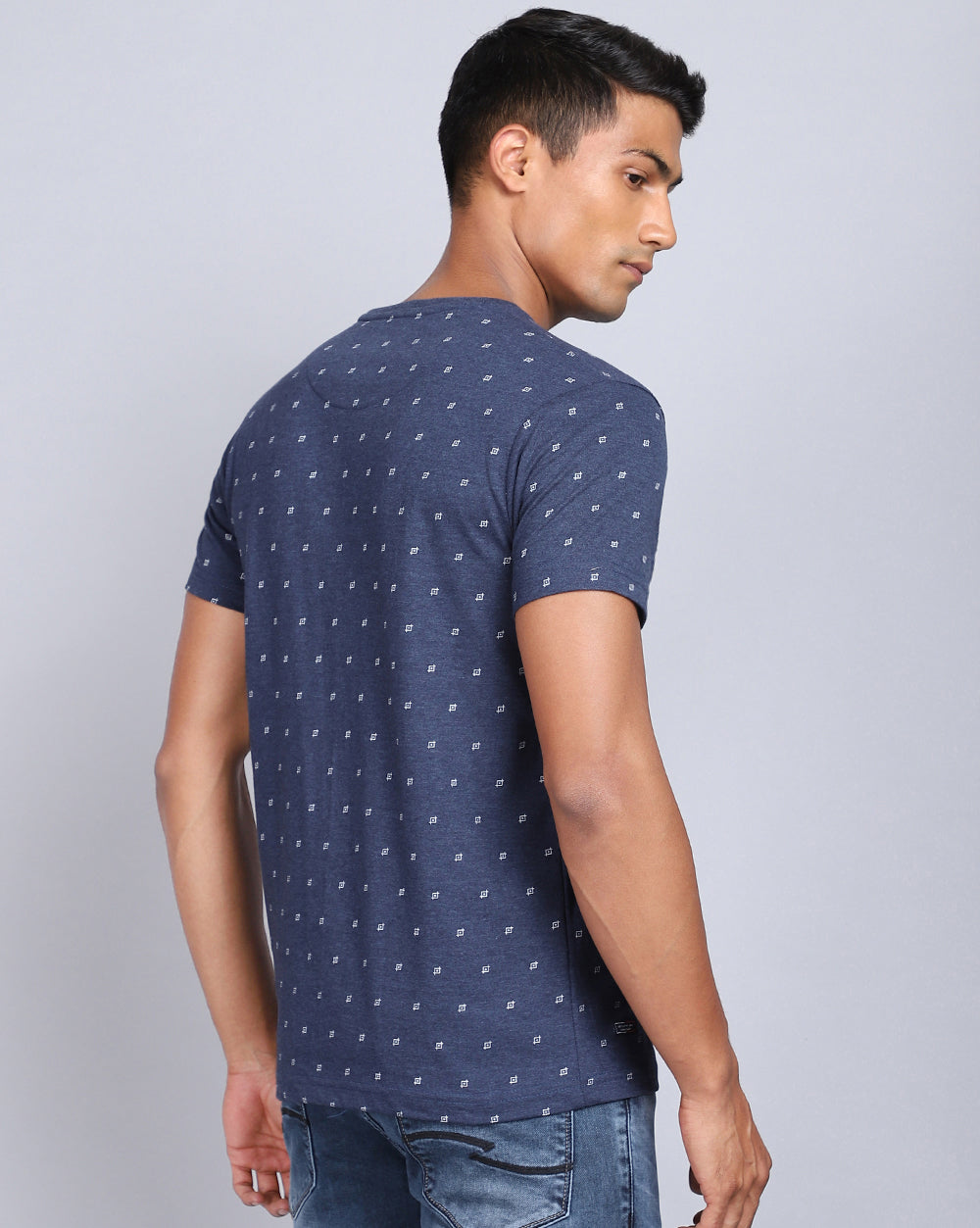 Crew Neck Aop T-Shirt-Grey Melange,Navy Melange