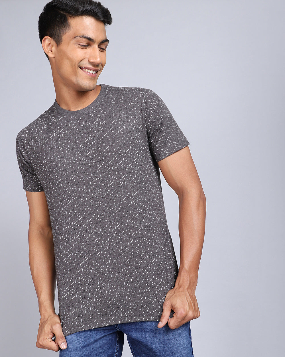 Crew Neck Aop T-Shirt-Antra Melange,White