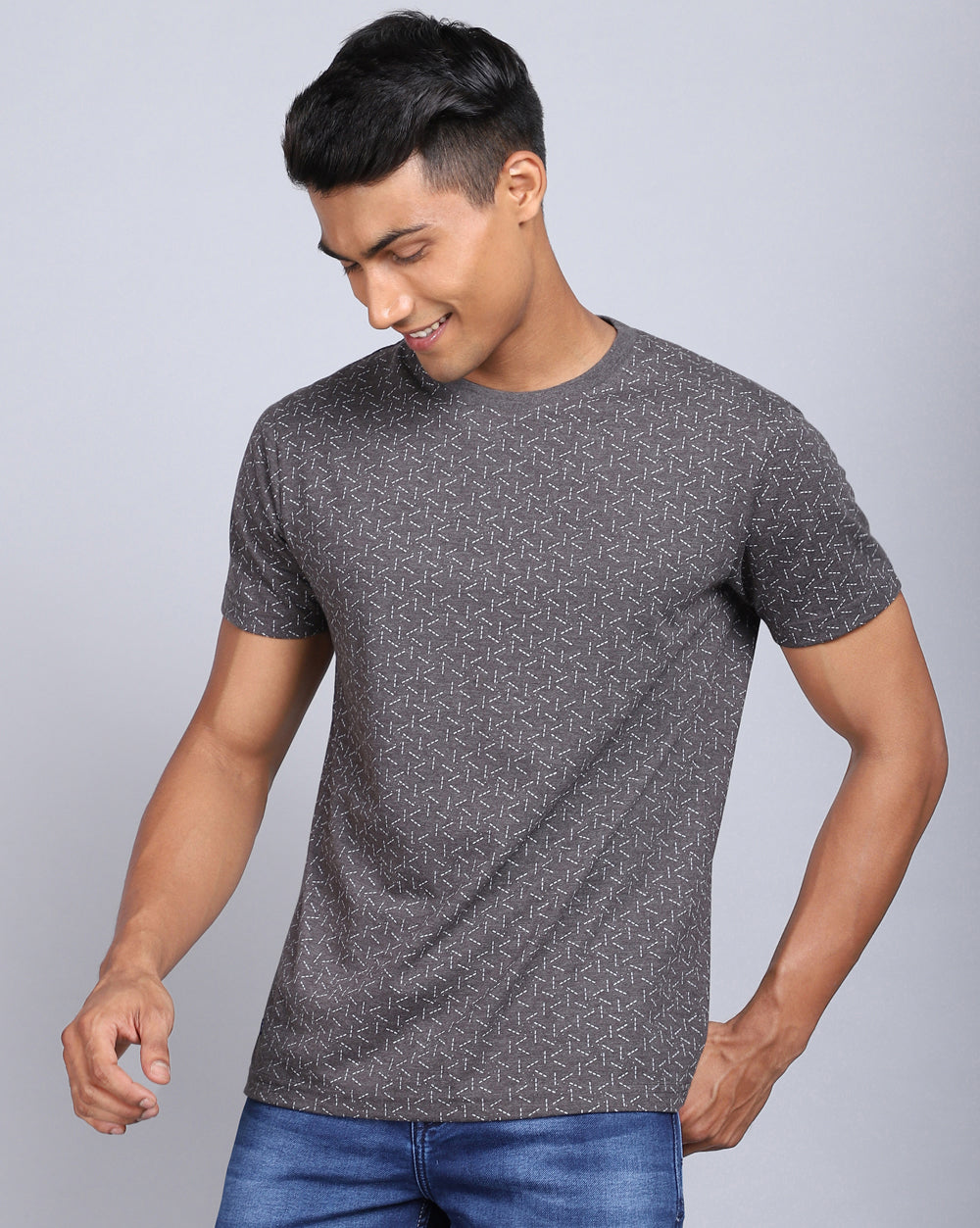 Crew Neck Aop T-Shirt-Antra Melange,White