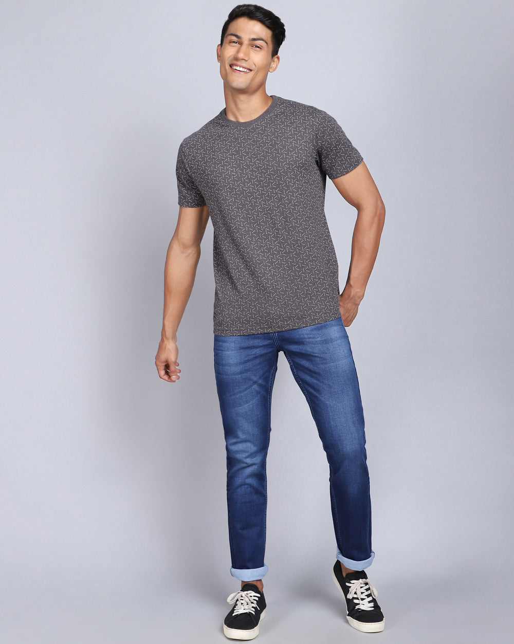 Crew Neck Aop T-Shirt-Antra Melange,White