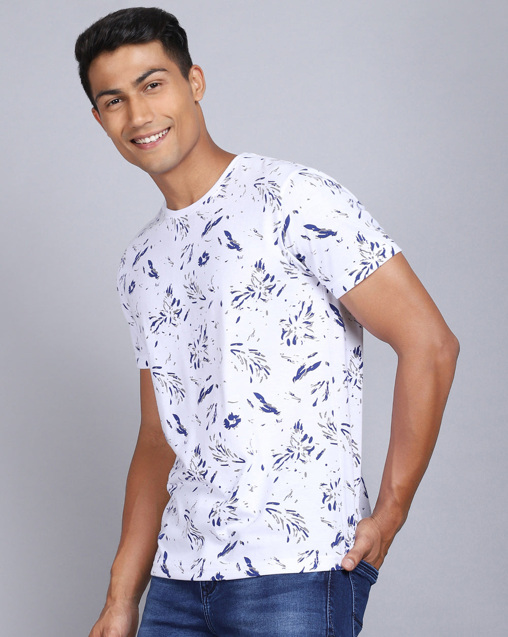 Crew Neck Aop T-Shirt-Antra Melange,White