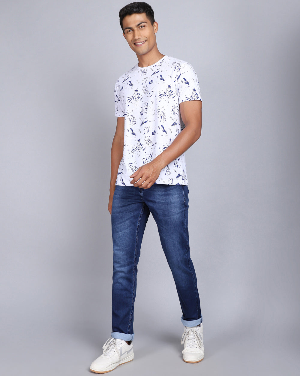Crew Neck Aop T-Shirt-Antra Melange,White