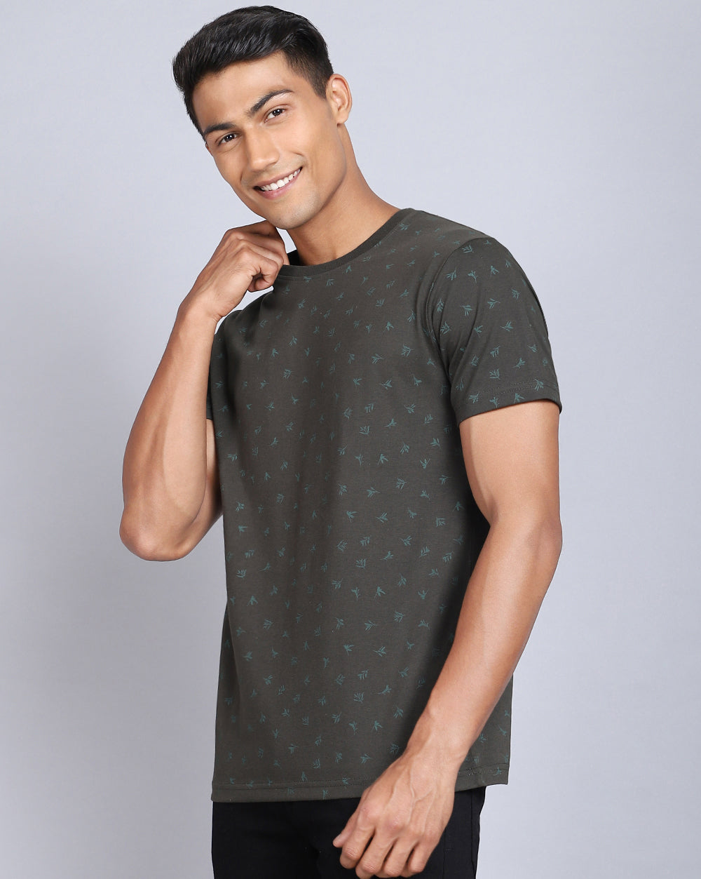 Crew Neck Aop T-Shirt-White,Olive