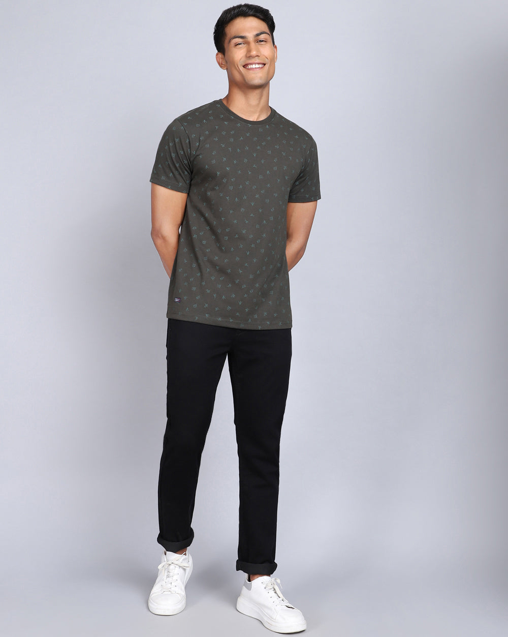 Crew Neck Aop T-Shirt-White,Olive