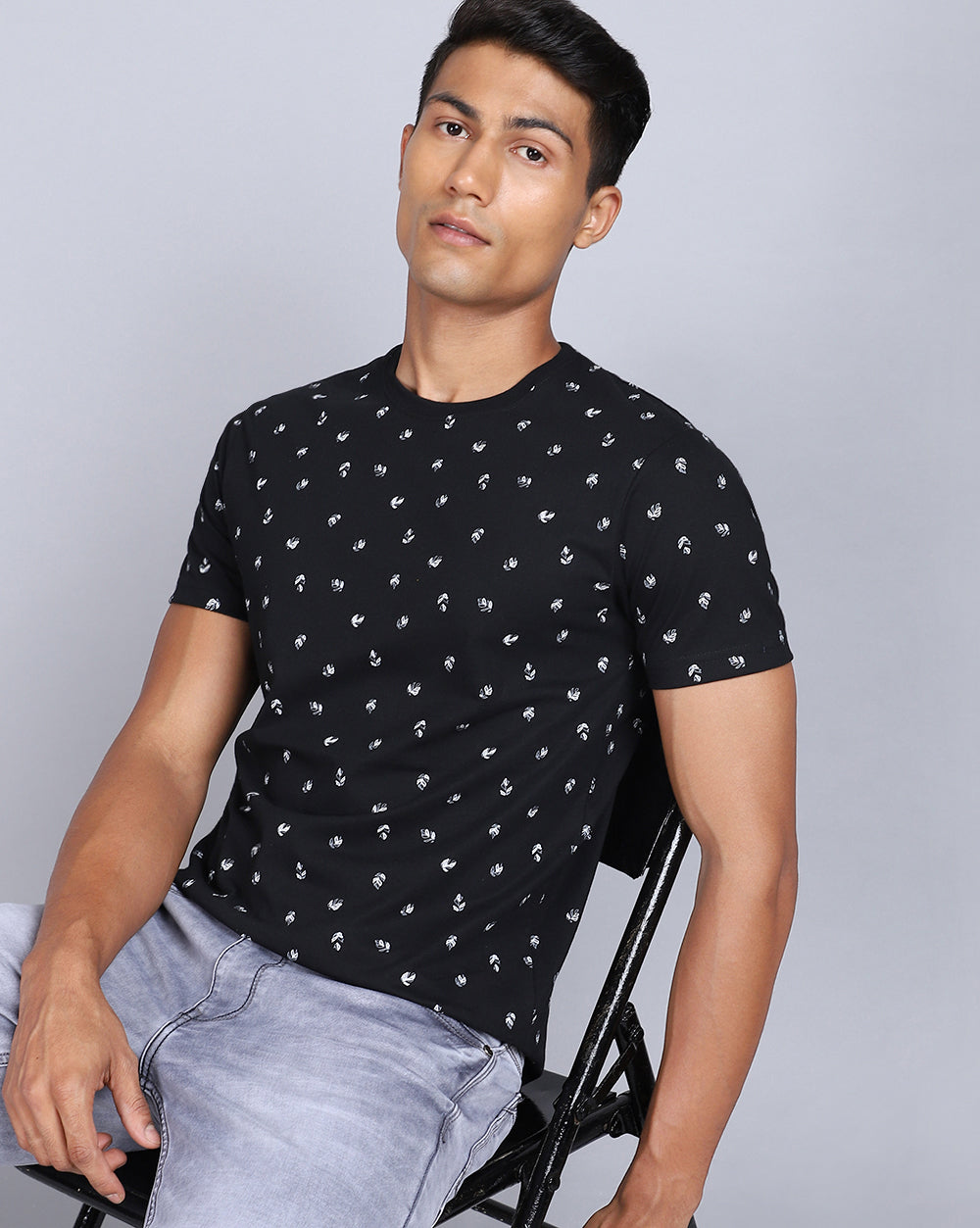 Crew Neck Aop T-Shirt-Black,Navy Blue