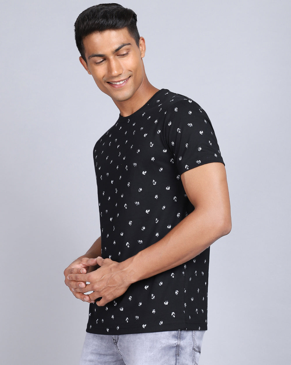 Crew Neck Aop T-Shirt-Black,Navy Blue