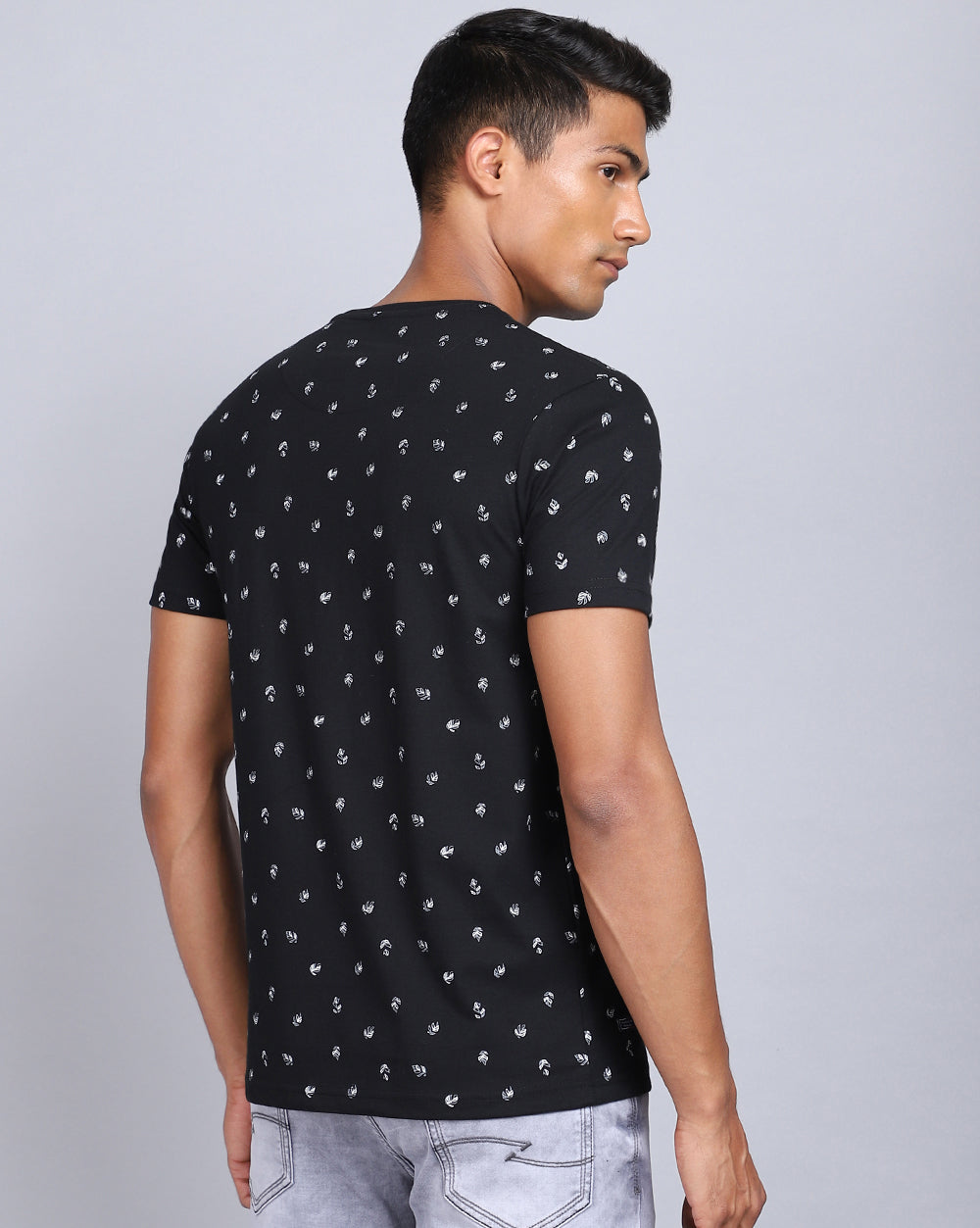 Crew Neck Aop T-Shirt-Black,Navy Blue