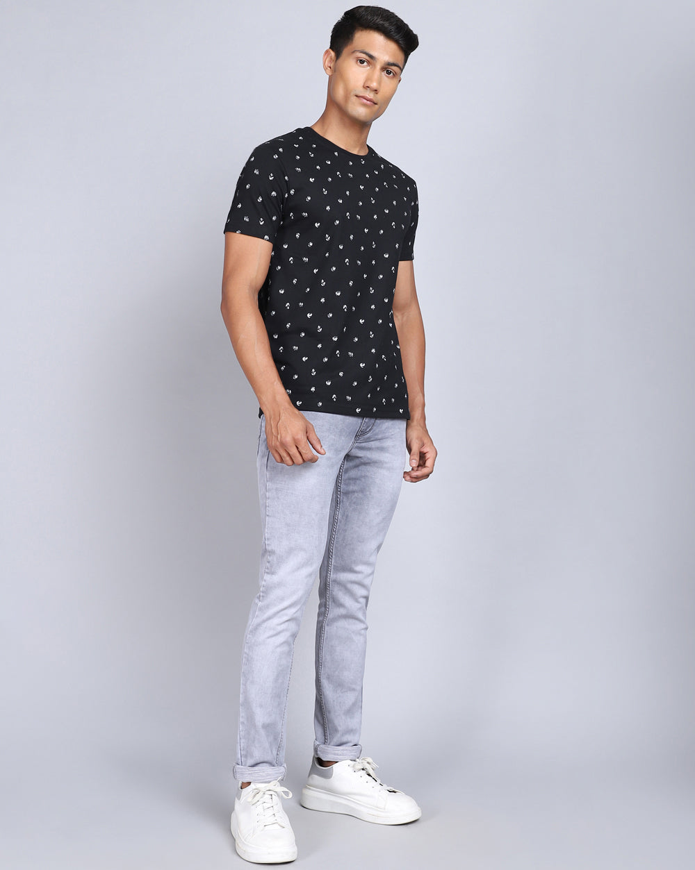 Crew Neck Aop T-Shirt-Black,Navy Blue