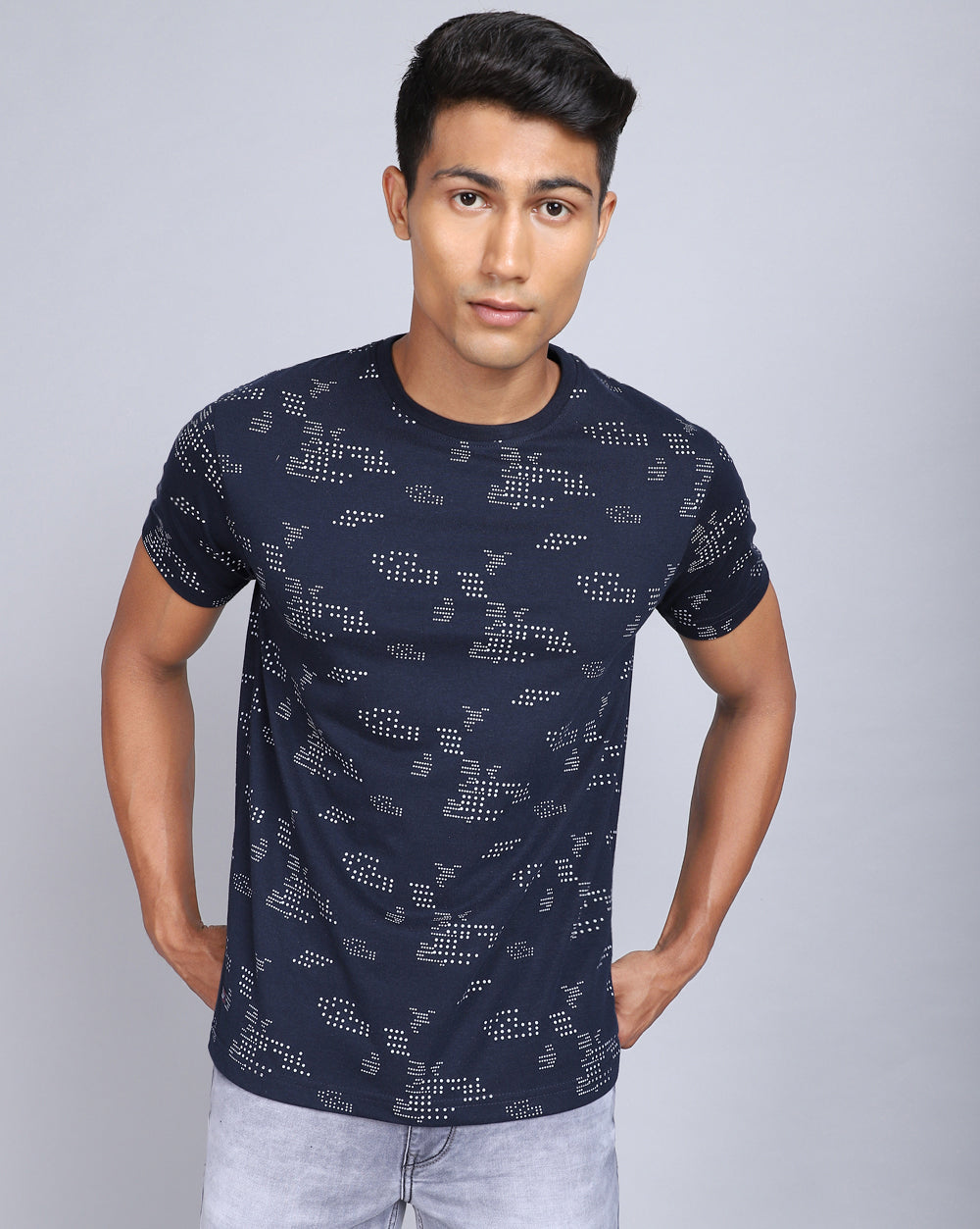 Crew Neck Aop T-Shirt-Black,Navy Blue