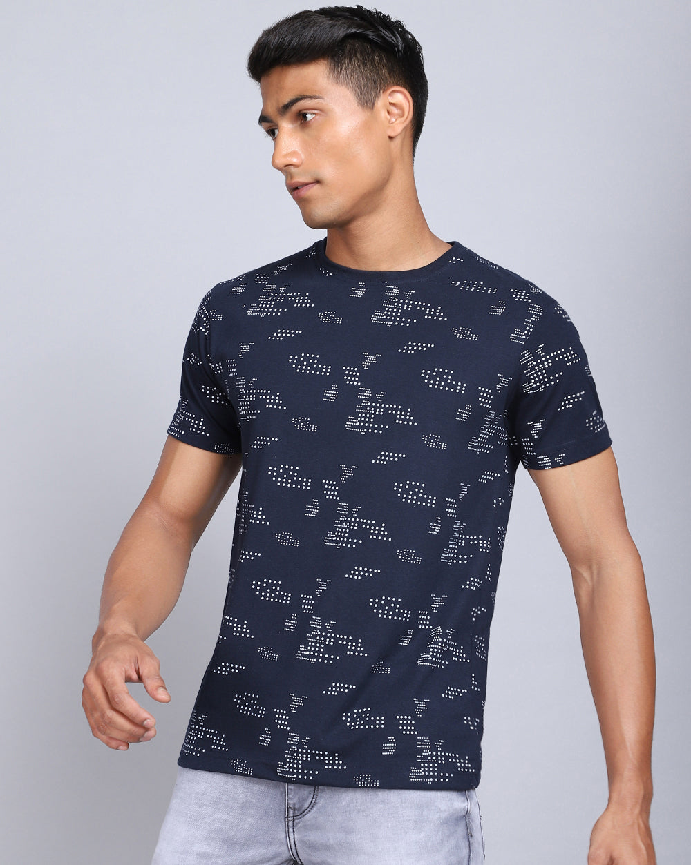 Crew Neck Aop T-Shirt-Black,Navy Blue