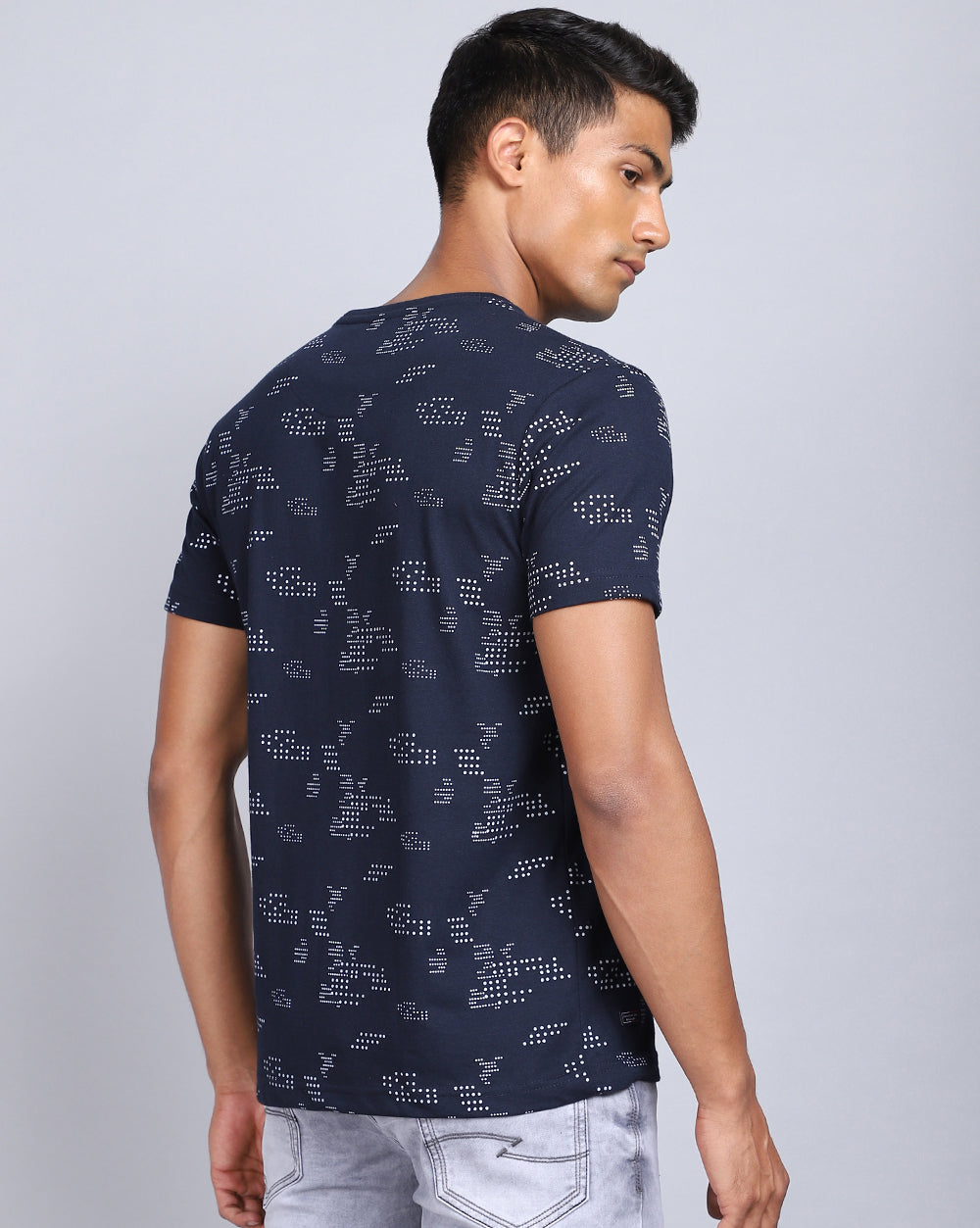 Crew Neck Aop T-Shirt-Black,Navy Blue