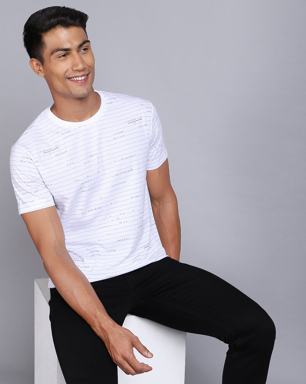 Crew Neck Aop T-Shirt-White,Antra Melange