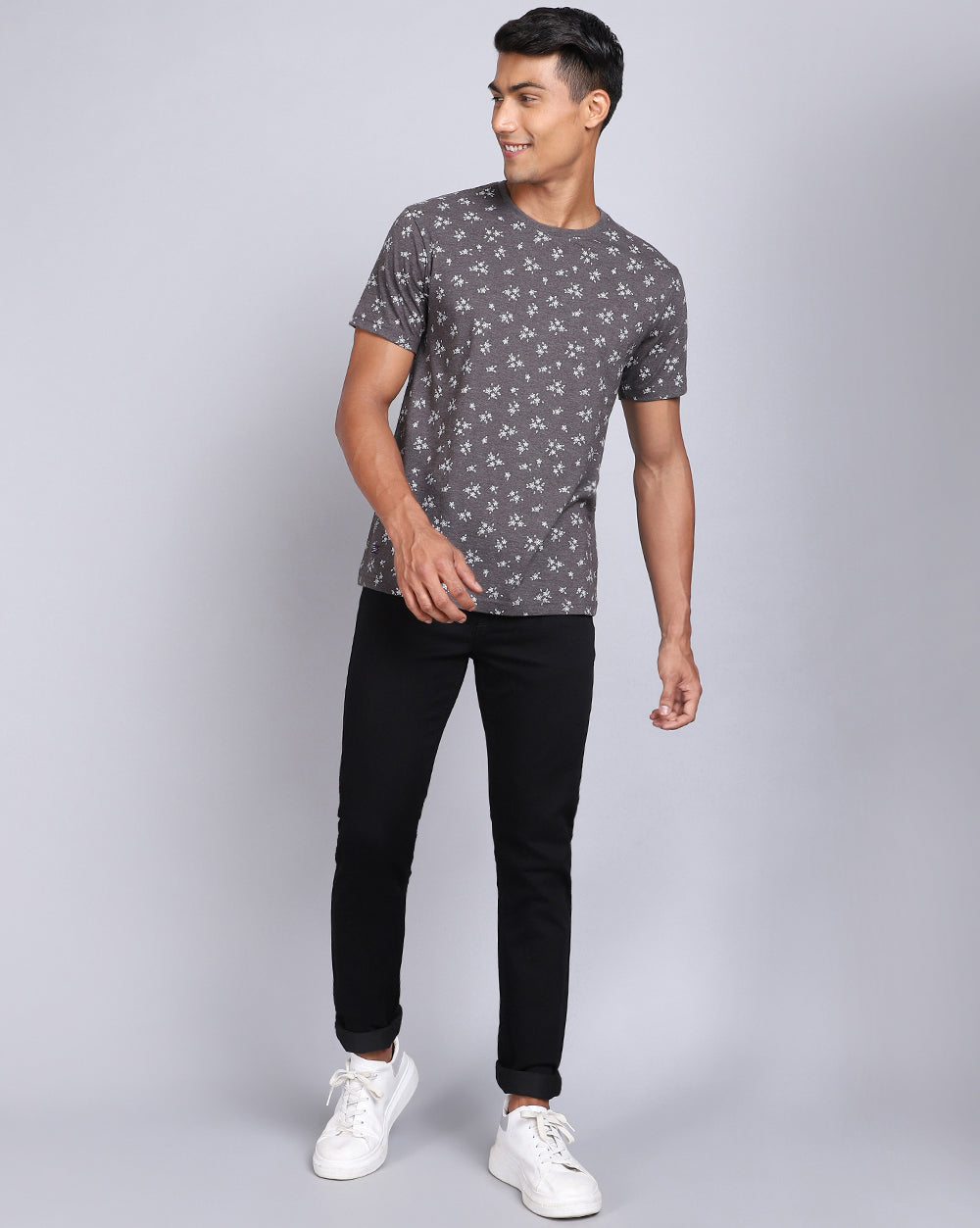 Crew Neck Aop T-Shirt-White,Antra Melange