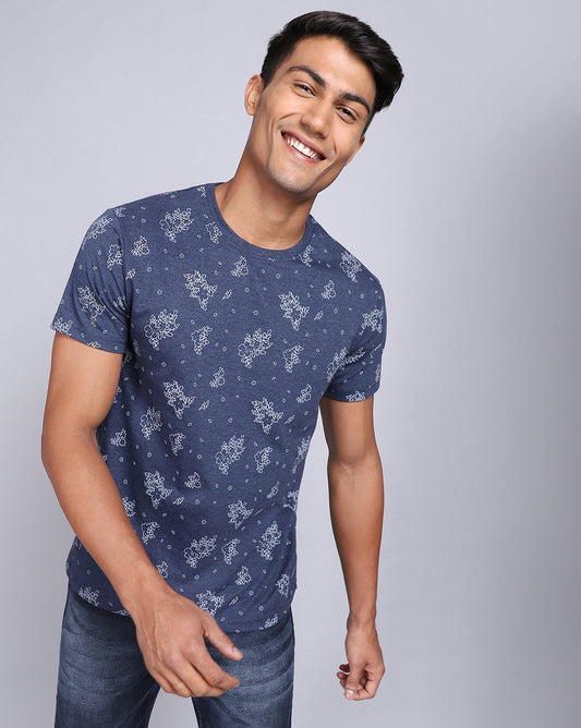 Crew Neck Aop T-Shirt-Navy Melange,Atra Melange