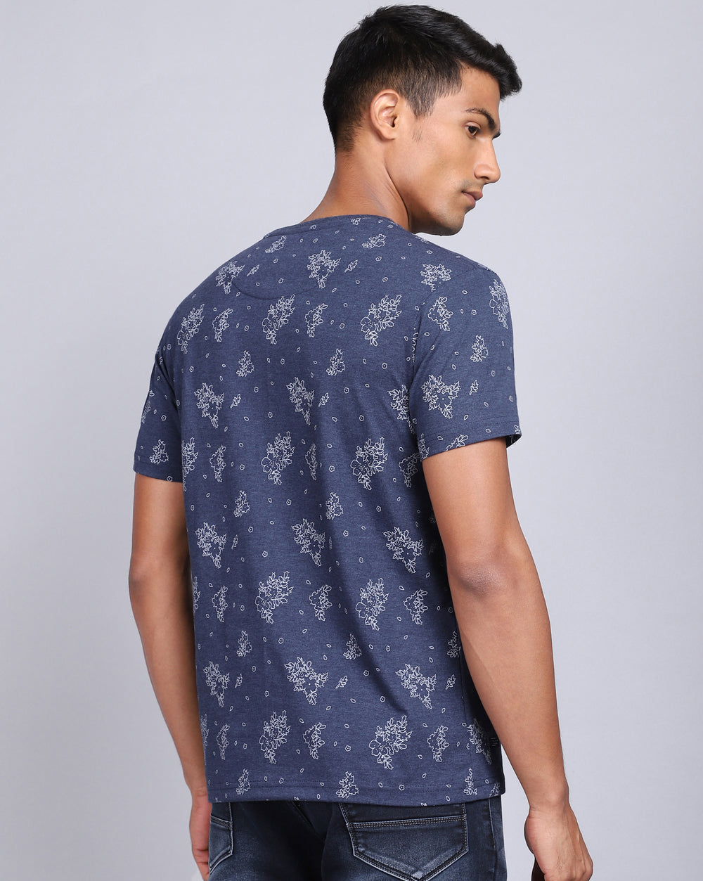 Crew Neck Aop T-Shirt-Navy Melange,Atra Melange