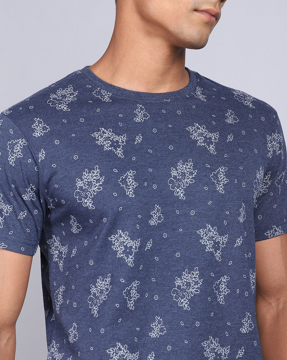 Crew Neck Aop T-Shirt-Navy Melange,Atra Melange