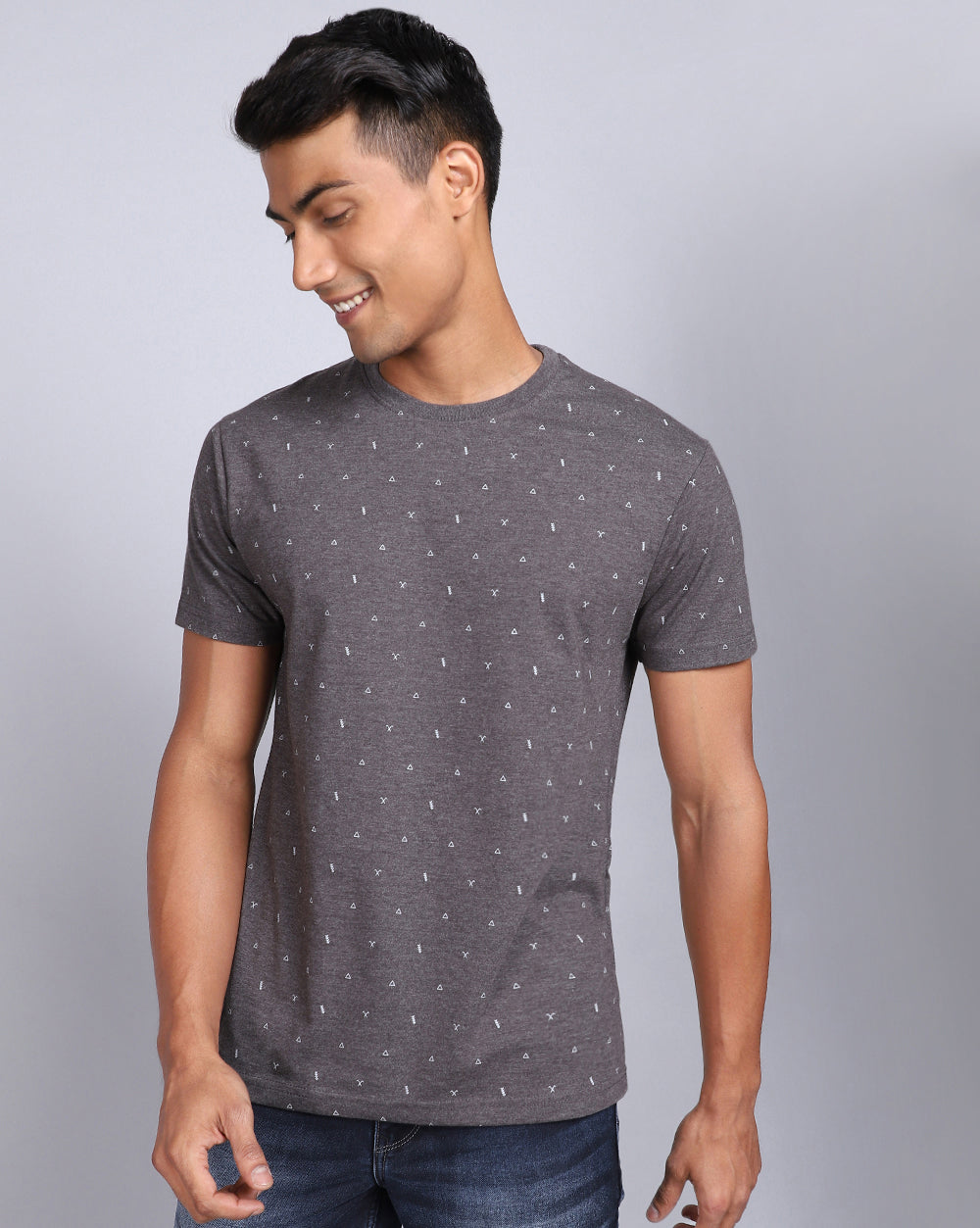 Crew Neck Aop T-Shirt-Navy Melange,Atra Melange