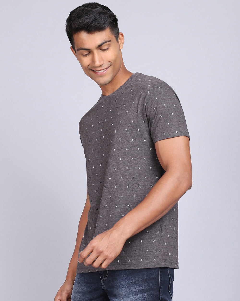 Crew Neck Aop T-Shirt-Navy Melange,Atra Melange