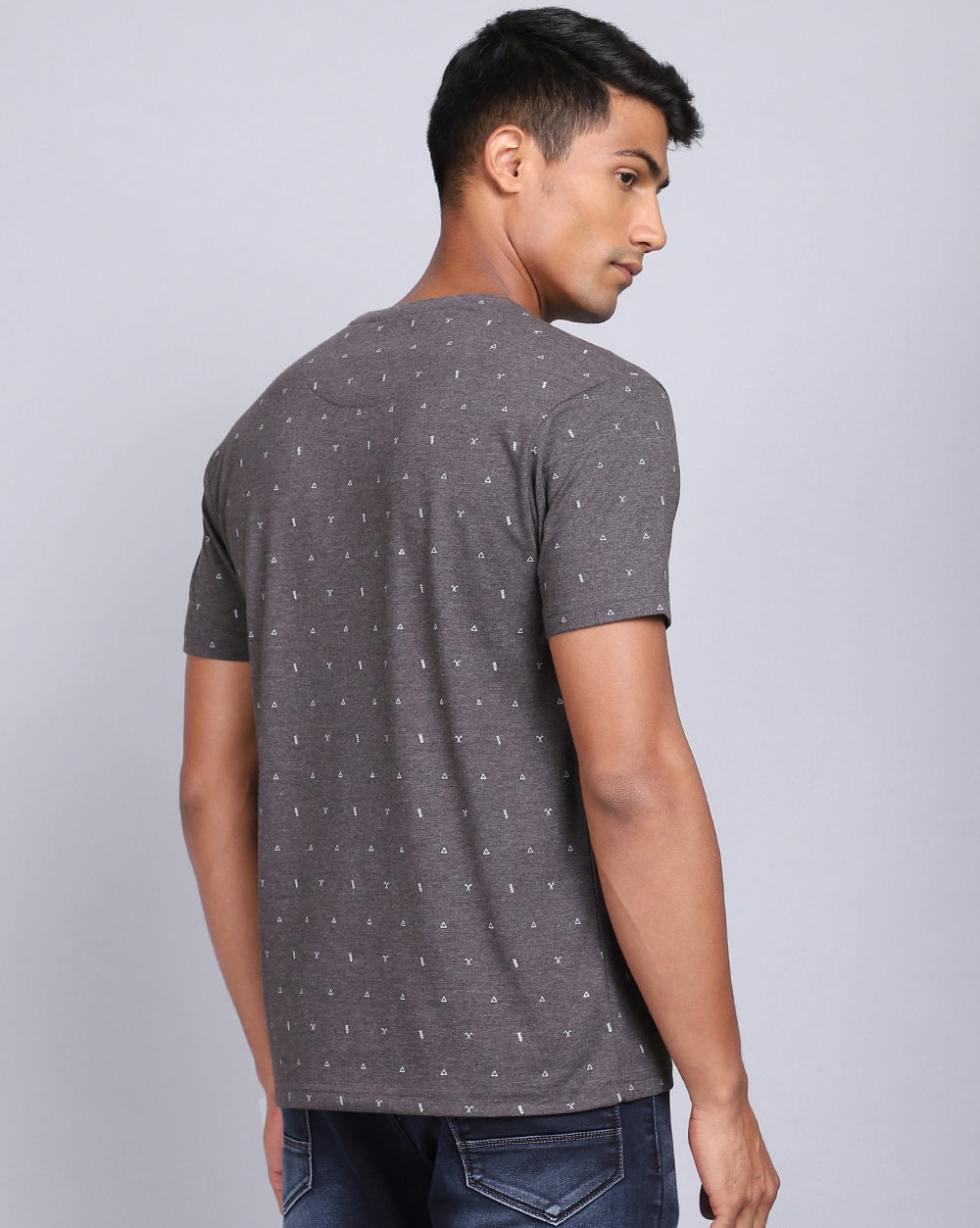 Crew Neck Aop T-Shirt-Navy Melange,Atra Melange