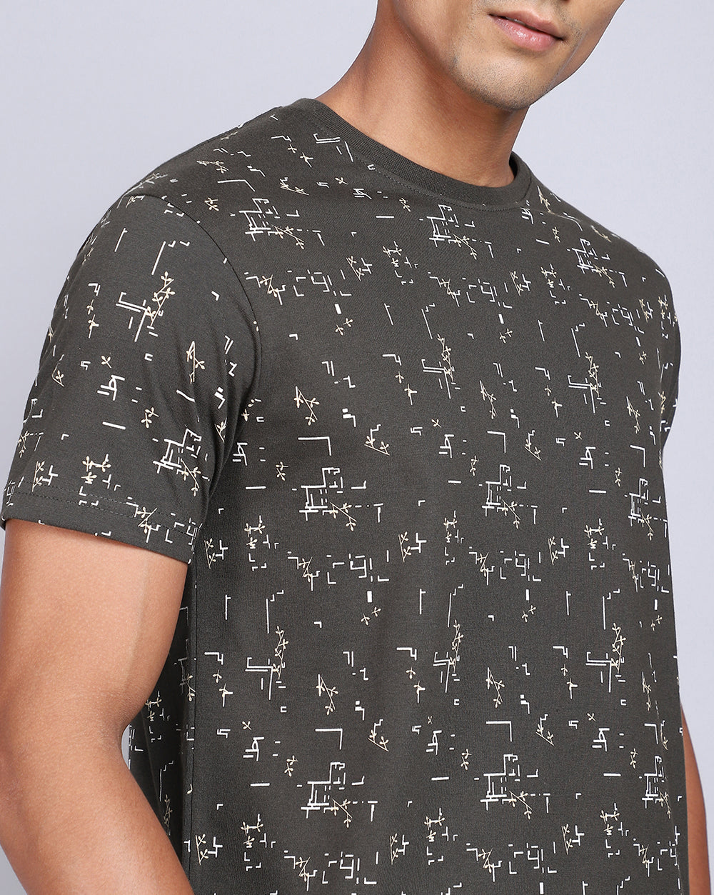 Crew Neck Aop T-Shirt-Black,Olive