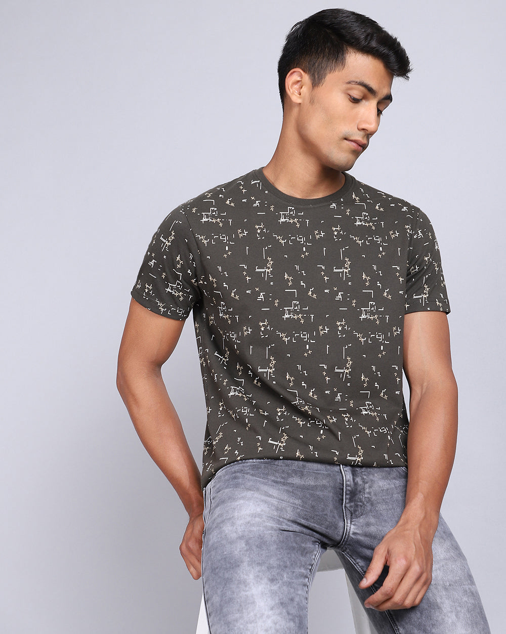 Crew Neck Aop T-Shirt-Black,Olive
