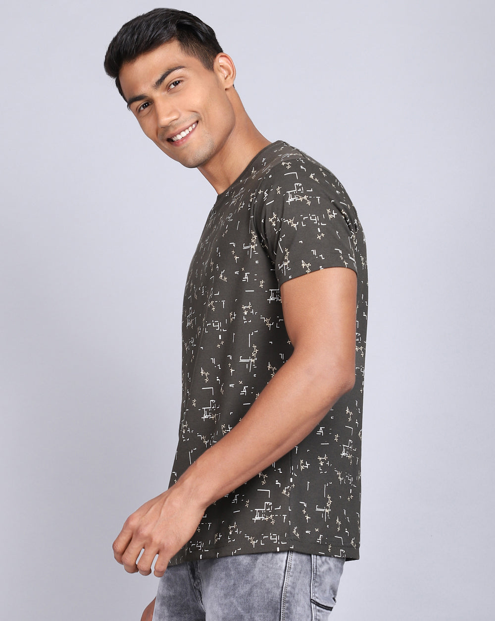 Crew Neck Aop T-Shirt-Black,Olive