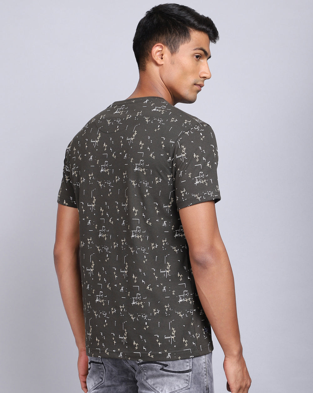 Crew Neck Aop T-Shirt-Black,Olive