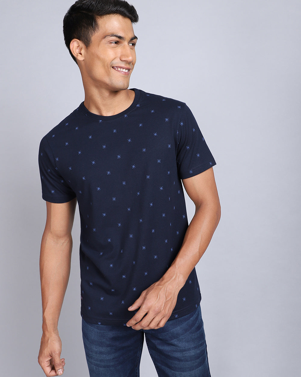 Crew Neck Aop T-Shirt-Navy Blue,Olive