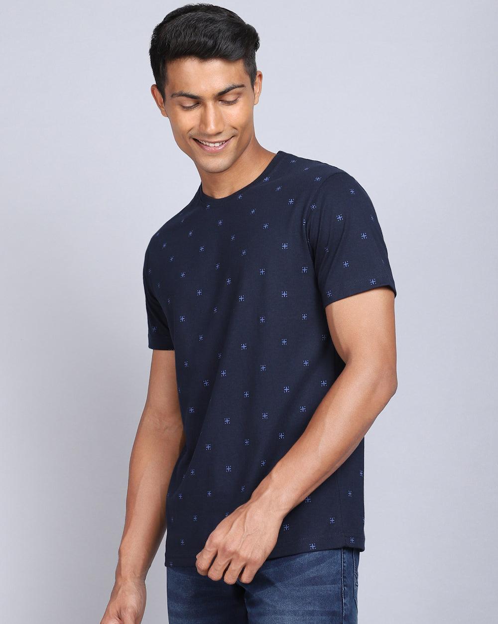 Crew Neck Aop T-Shirt-Navy Blue,Olive