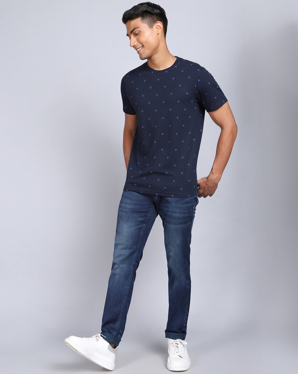 Crew Neck Aop T-Shirt-Navy Blue,Olive