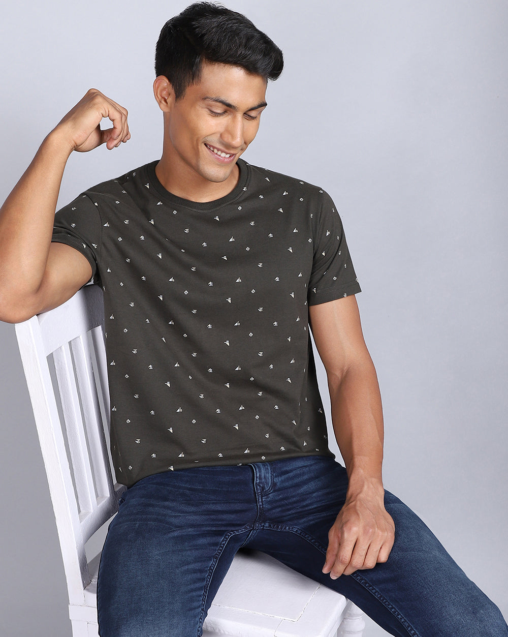 Crew Neck Aop T-Shirt-Navy Blue,Olive