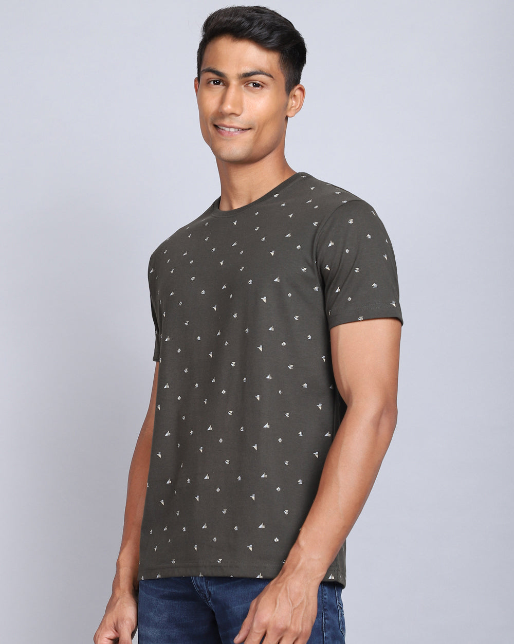 Crew Neck Aop T-Shirt-Navy Blue,Olive