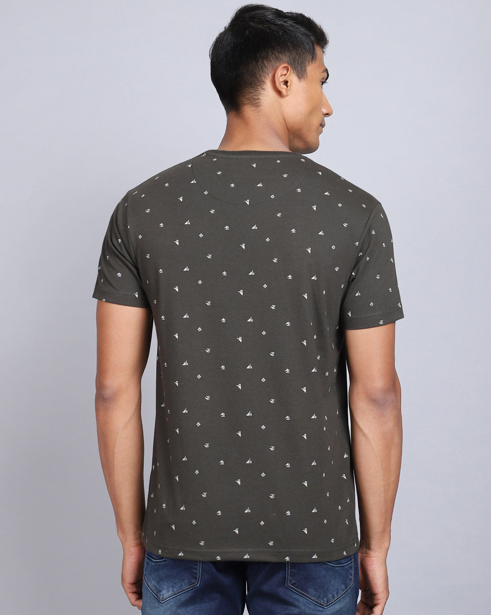 Crew Neck Aop T-Shirt-Navy Blue,Olive
