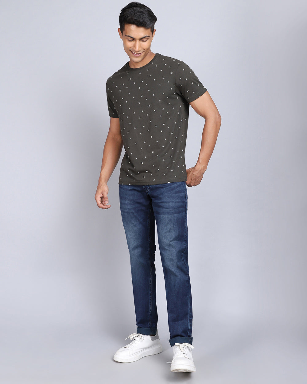 Crew Neck Aop T-Shirt-Navy Blue,Olive