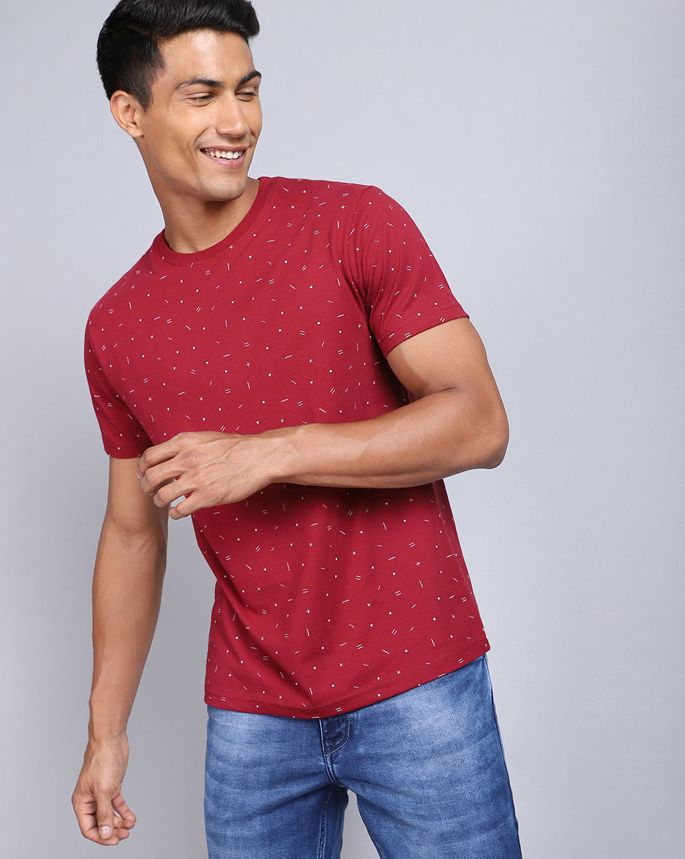 Crew Neck Aop T-Shirt-Red Melange,Navy Blue