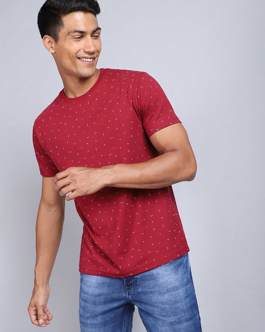 Crew Neck Aop T-Shirt-Red Melange,Navy Blue