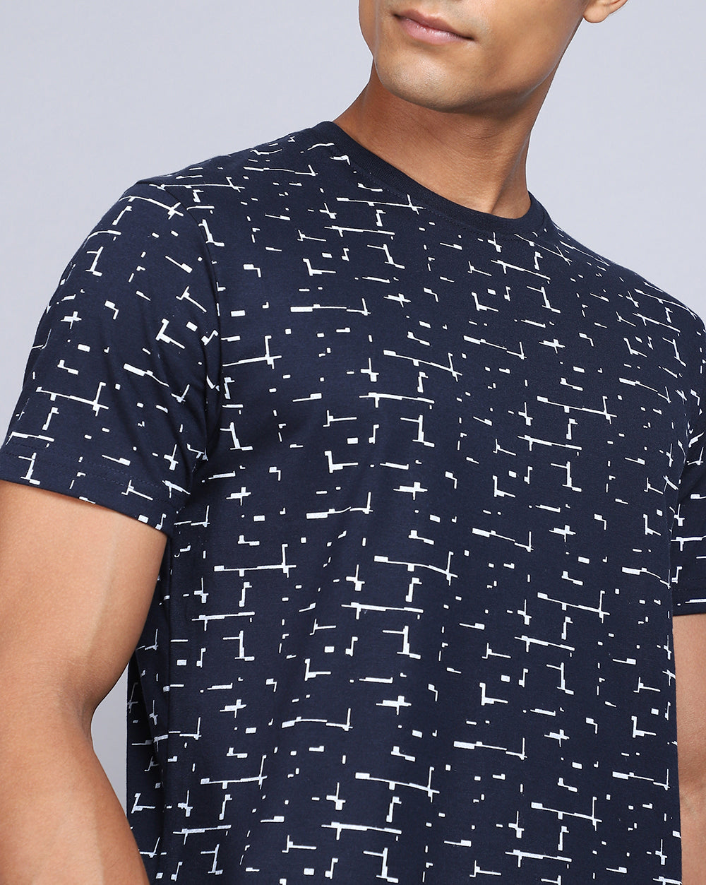 Crew Neck Aop T-Shirt-Red Melange,Navy Blue