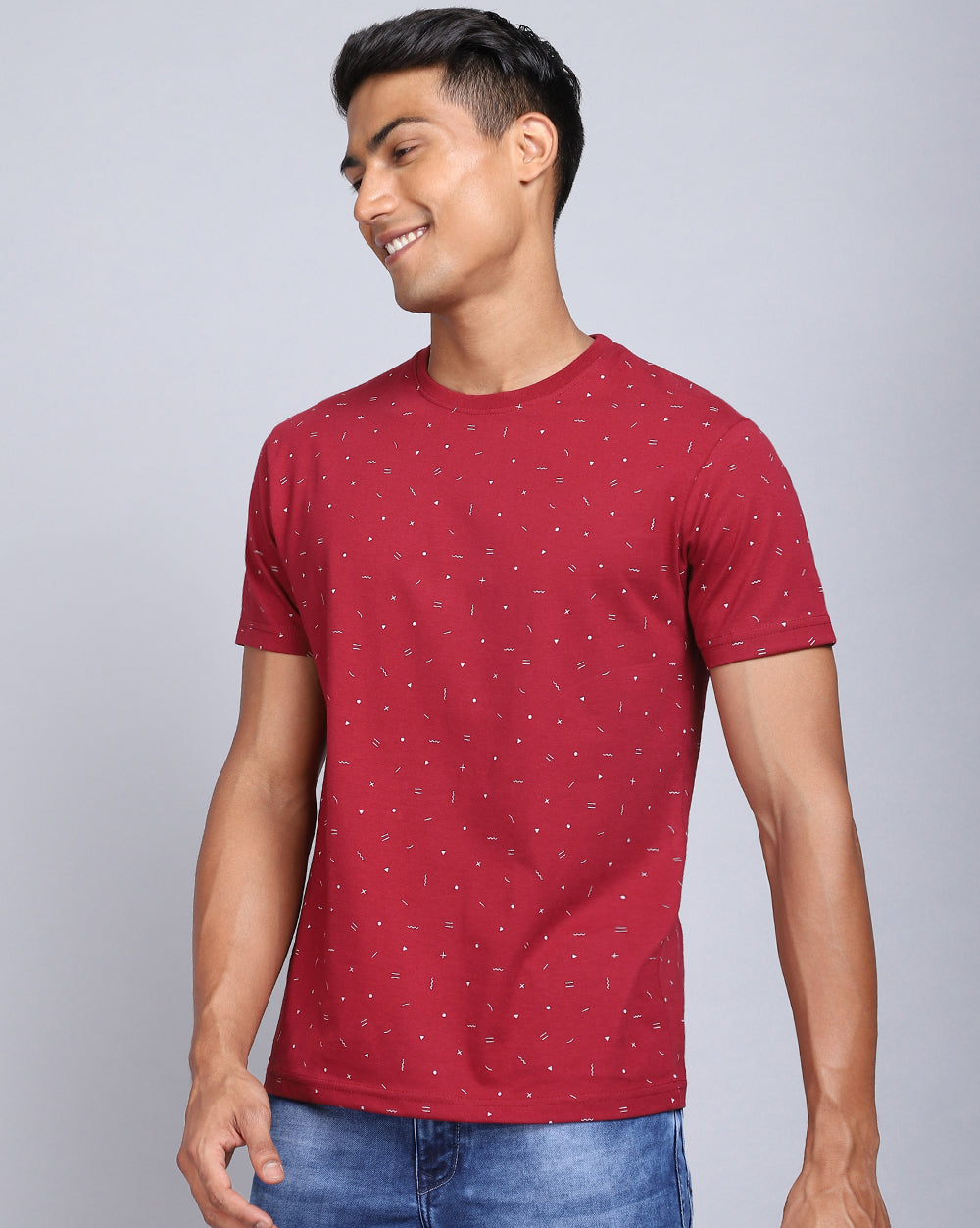 Crew Neck Aop T-Shirt-Red Melange,Navy Blue