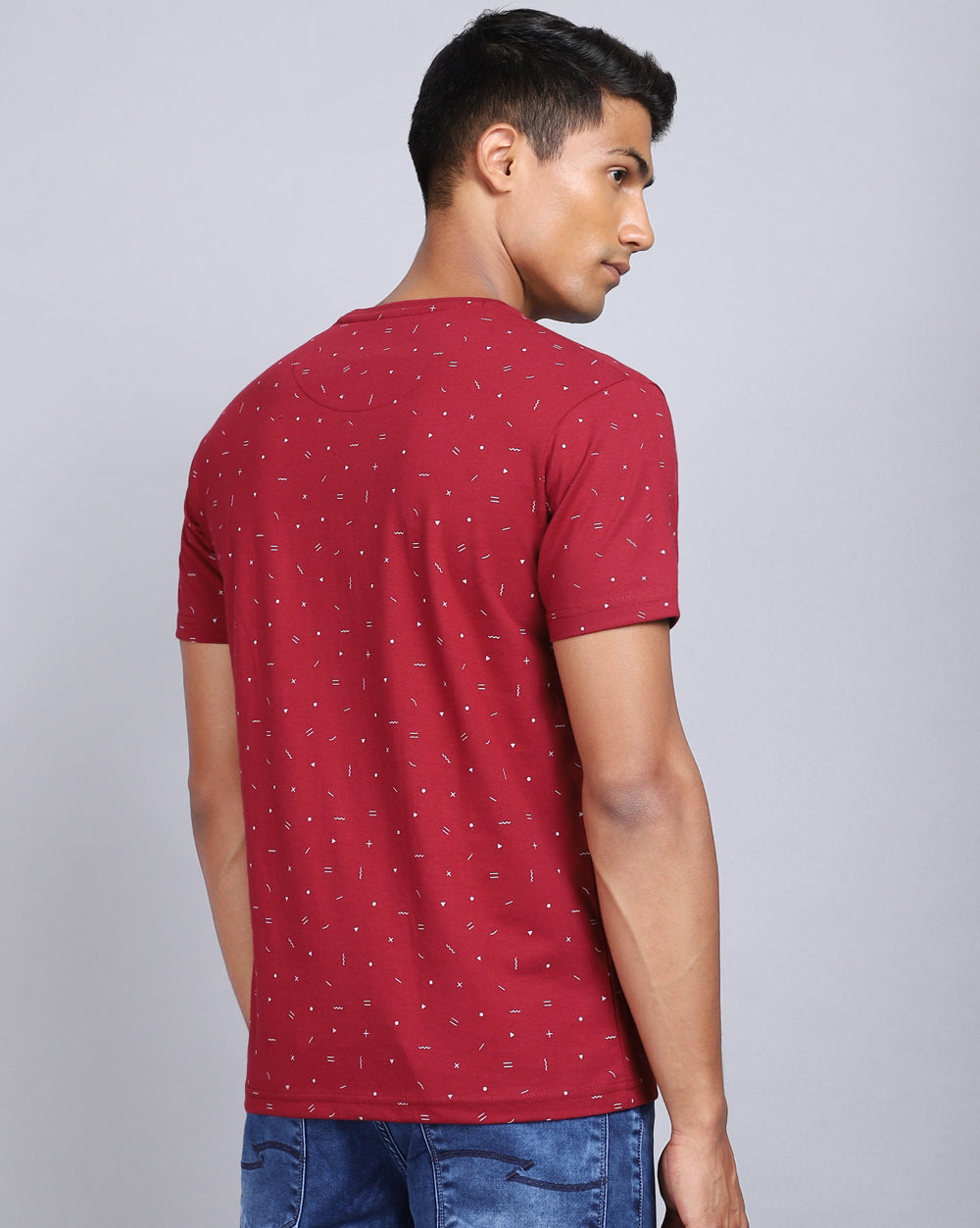 Crew Neck Aop T-Shirt-Red Melange,Navy Blue