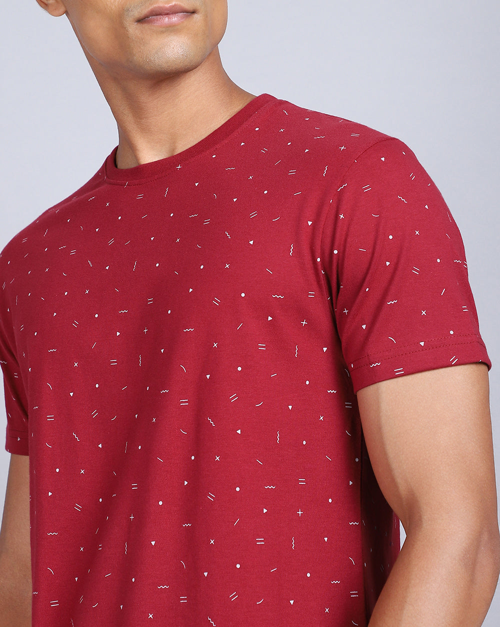 Crew Neck Aop T-Shirt-Red Melange,Navy Blue