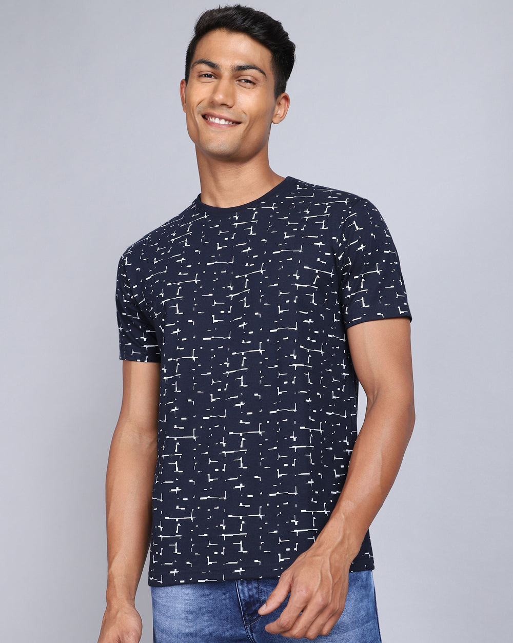 Crew Neck Aop T-Shirt-Red Melange,Navy Blue