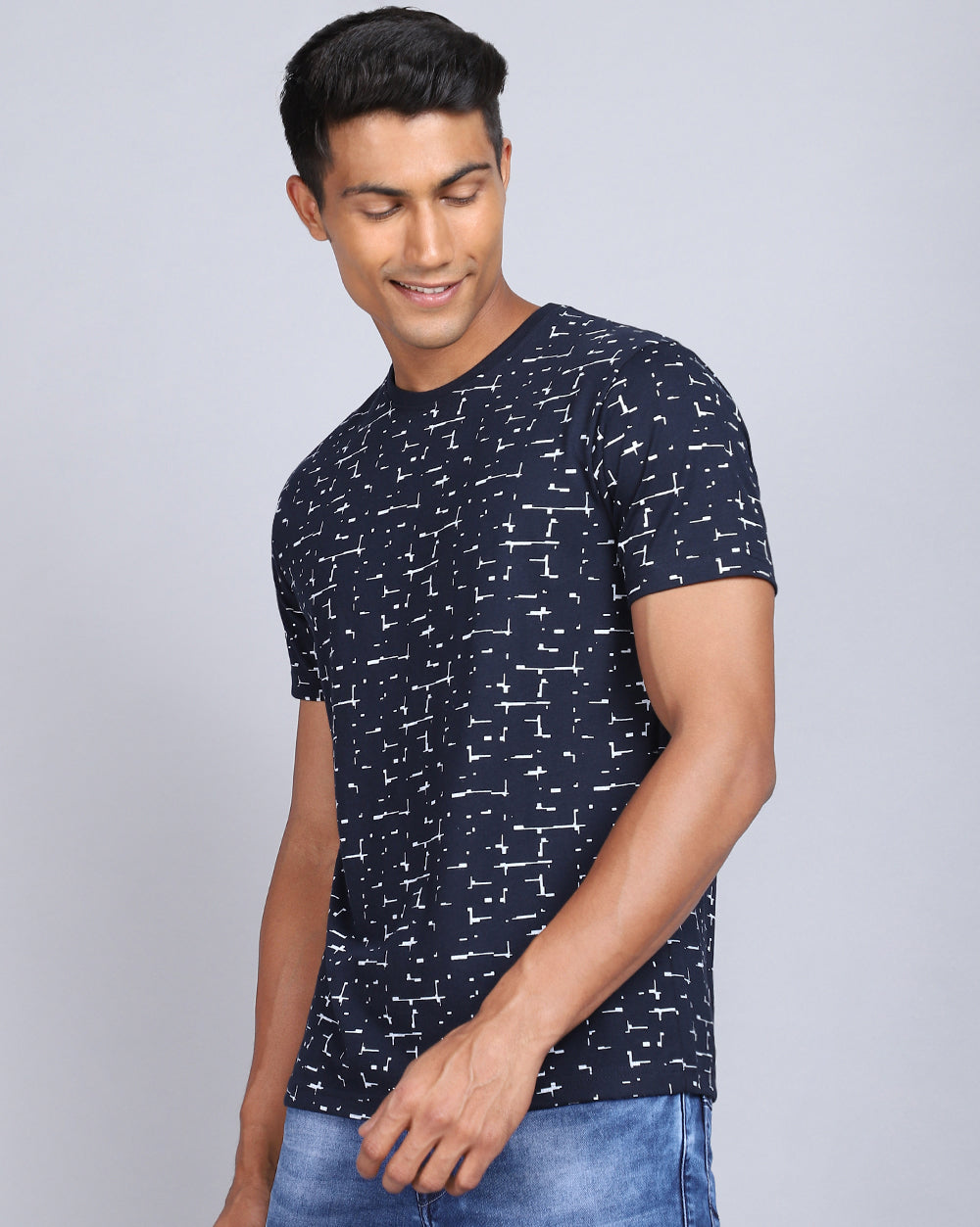 Crew Neck Aop T-Shirt-Red Melange,Navy Blue