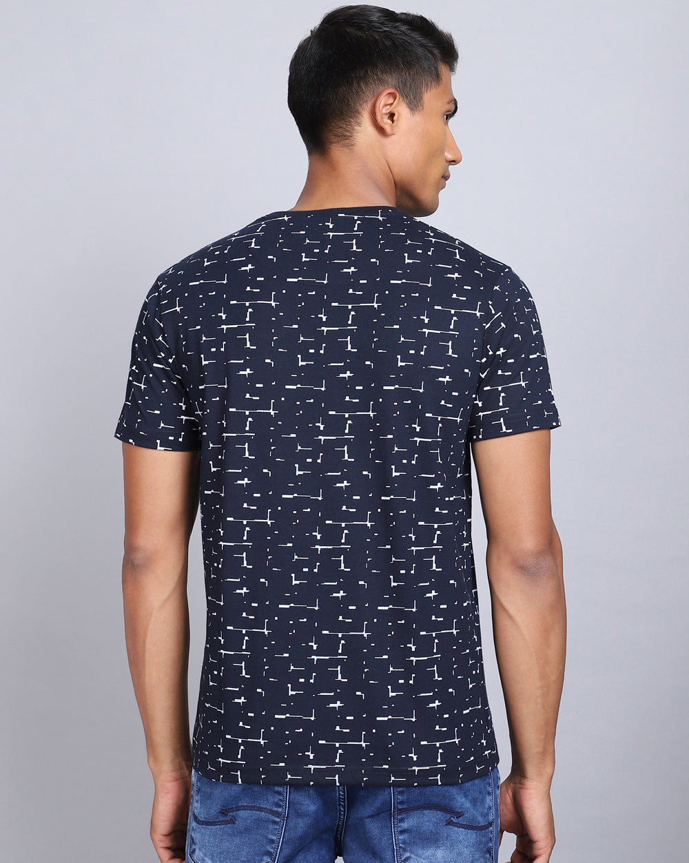 Crew Neck Aop T-Shirt-Red Melange,Navy Blue