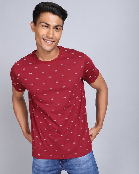 Crew Neck Aop T-Shirt-Red Melange,Navy Melange