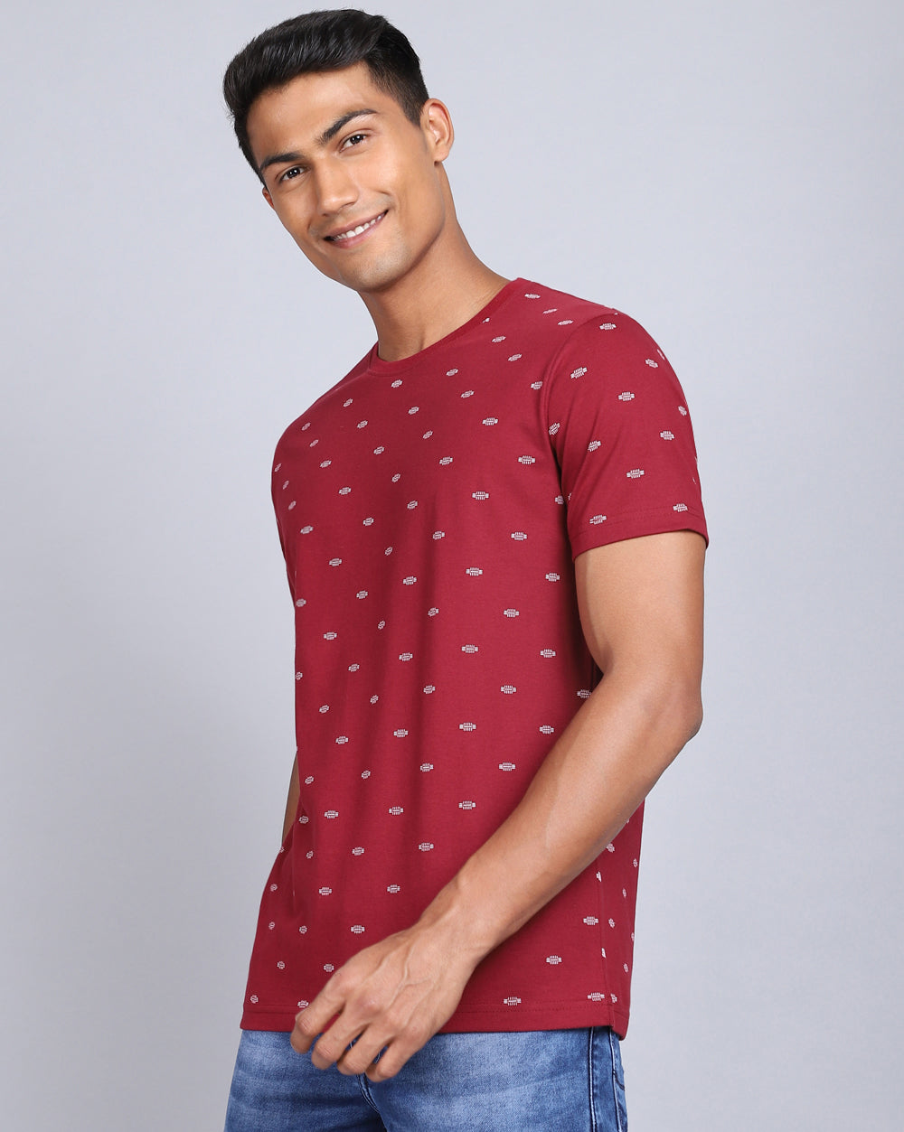 Crew Neck Aop T-Shirt-Red Melange,Navy Melange