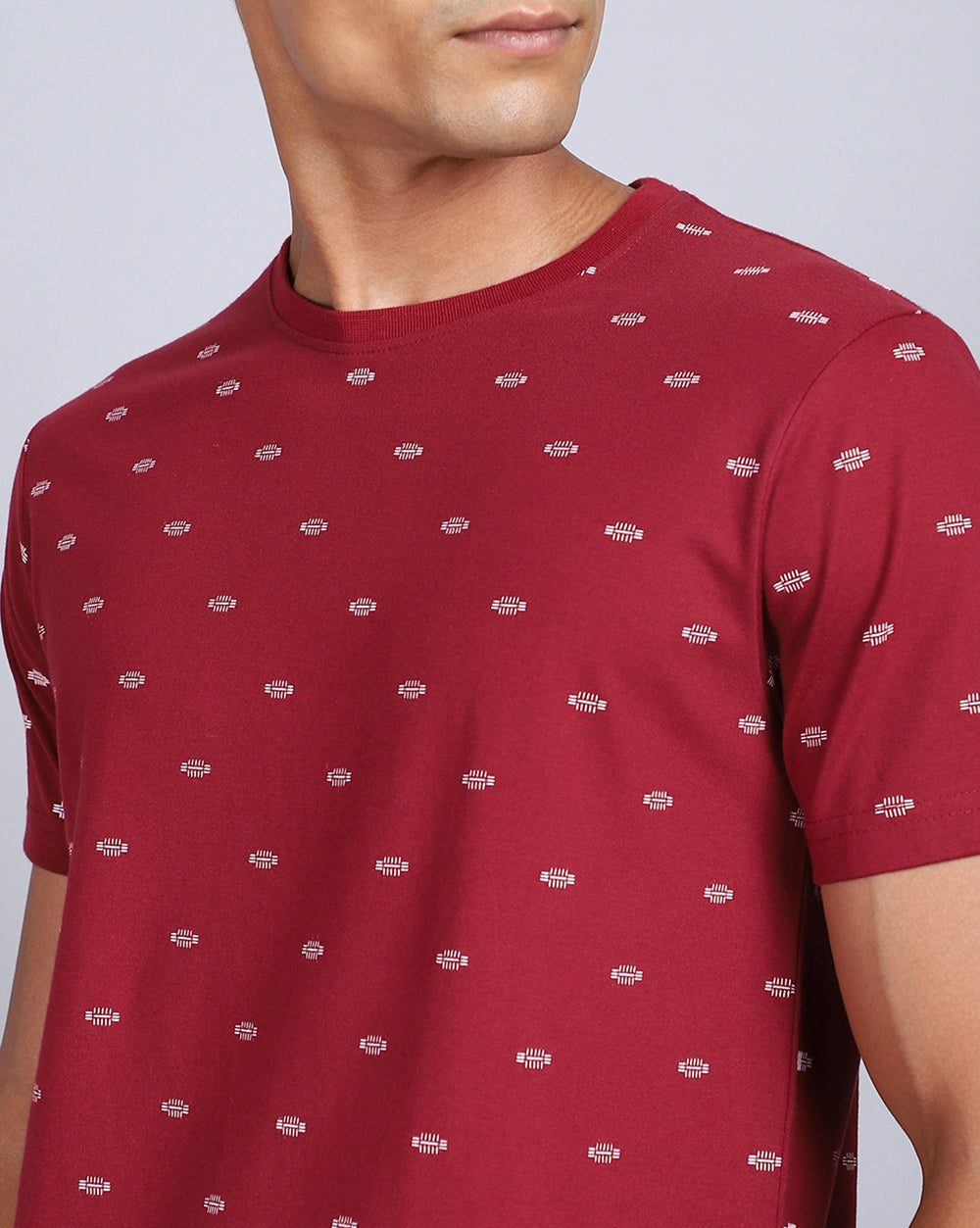 Crew Neck Aop T-Shirt-Red Melange,Navy Melange