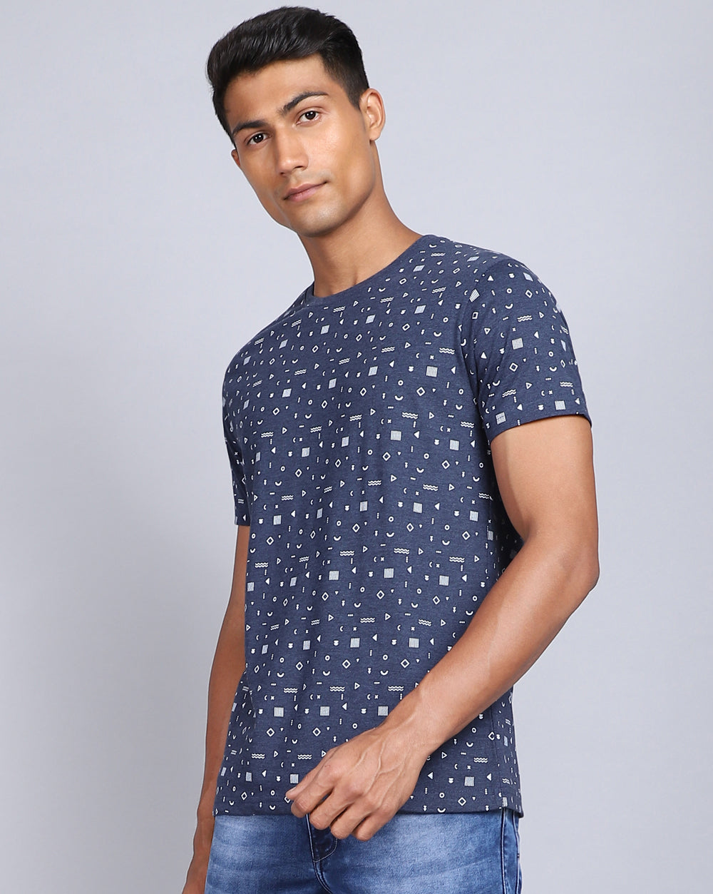 Crew Neck Aop T-Shirt-Red Melange,Navy Melange