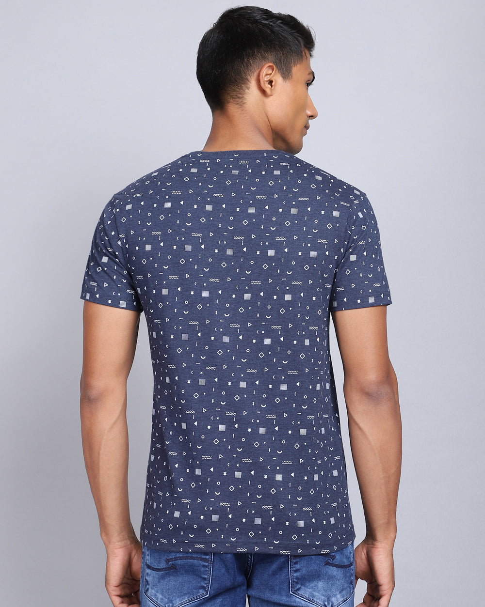 Crew Neck Aop T-Shirt-Red Melange,Navy Melange